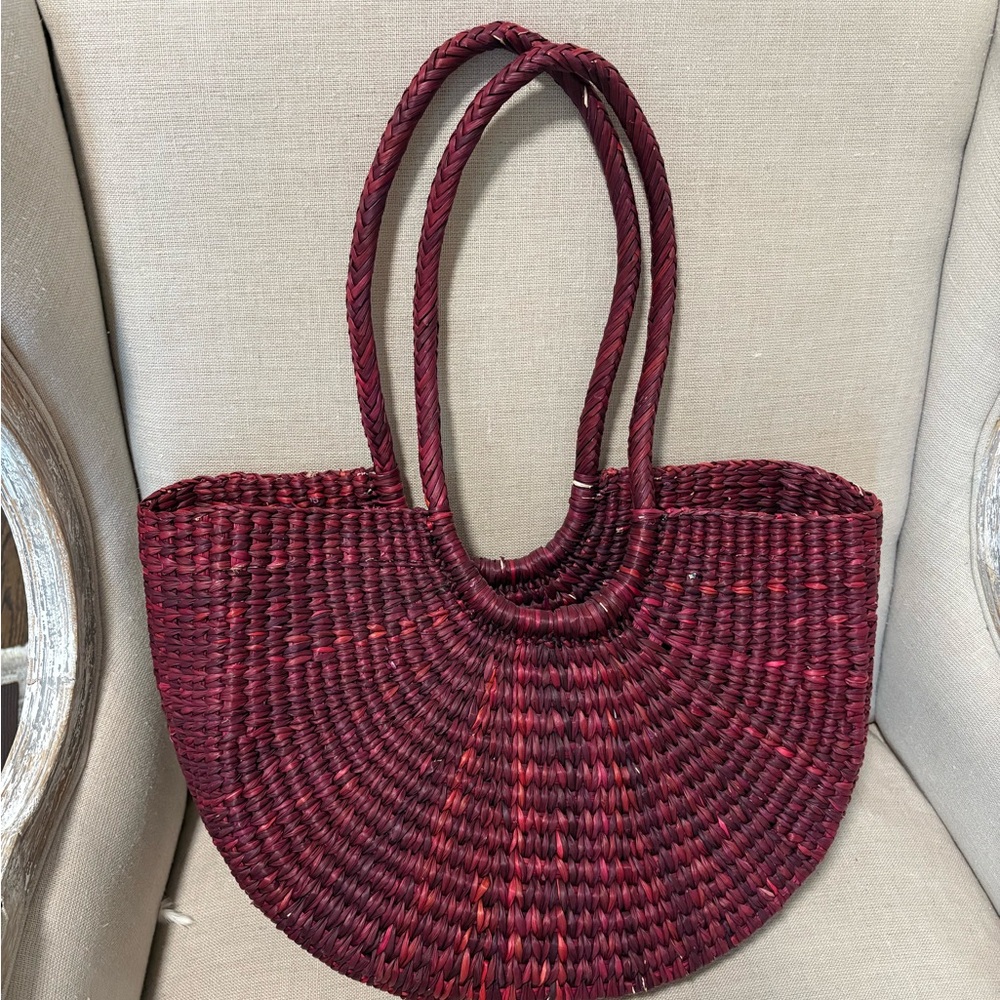 Elegant Burgundy straw Woven Handbag from Italy